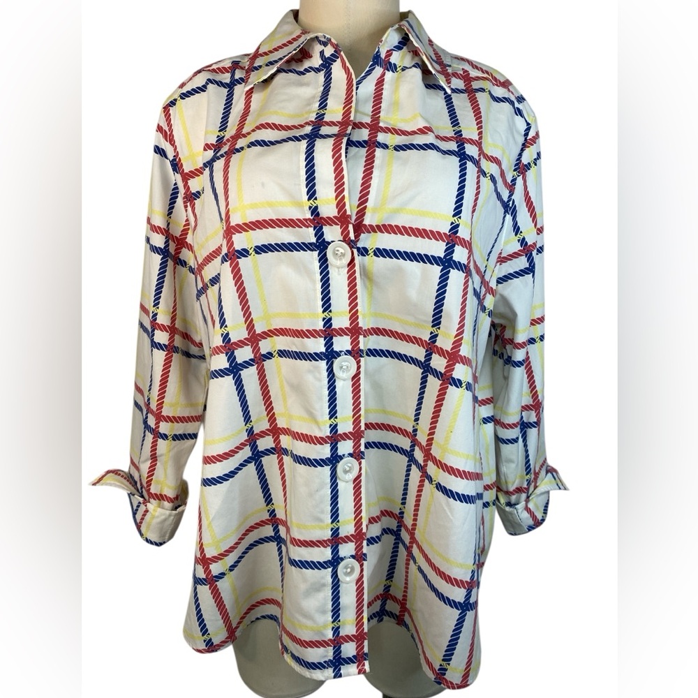 Foxcroft Shaped Multicolor Plaid Button-Down Shir… - image 1